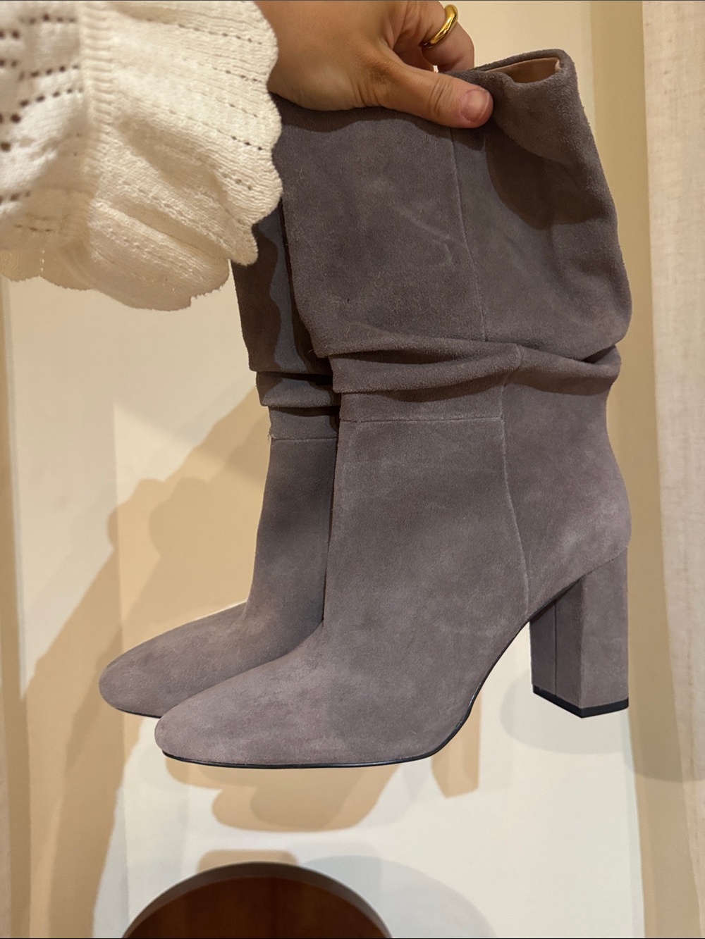 Banana Republic Slouchy Mid-Calf Suede Block Heel Boots - Grey